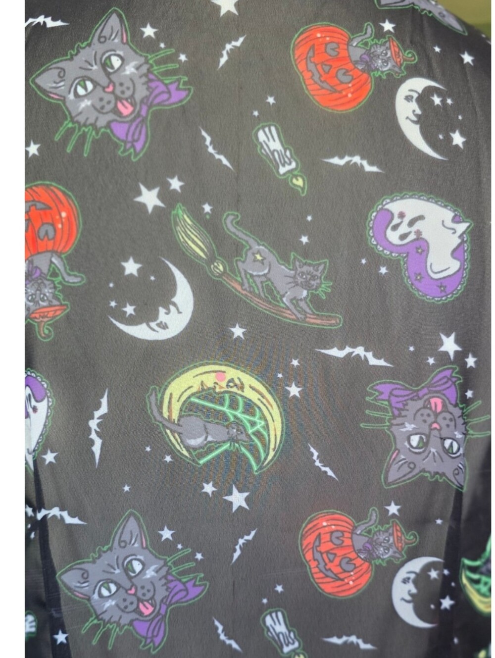 Hell Bunny Salem Halloween Sheer Cat Ghost Pumpkin Blouse Womens Size M - Picture 6 of 10
